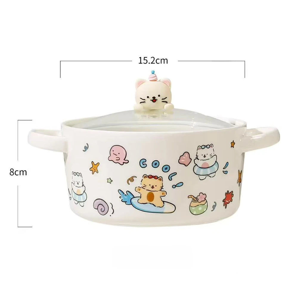 BOWL CERAMICA GRANDE CON TAPA DE VIDRIO GATOS