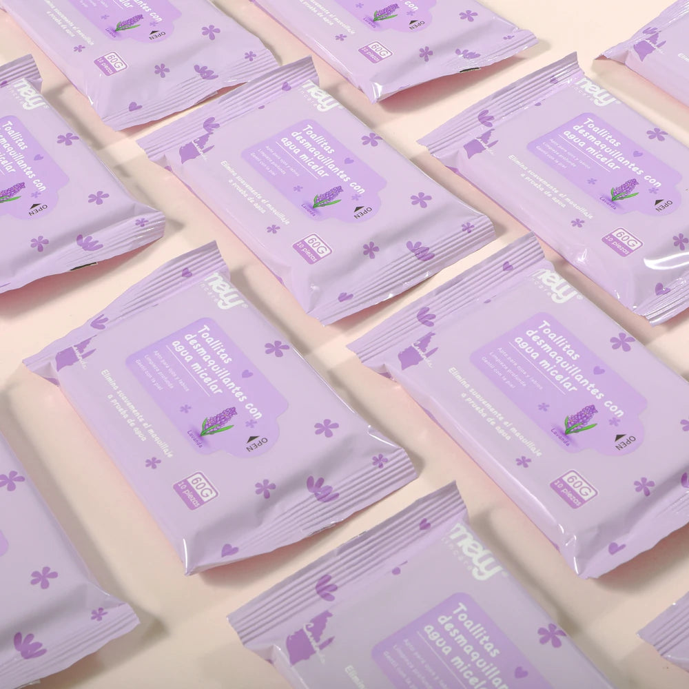 TOALLITAS DESMAQUILLANTES CON AGUA MICELAR LAVANDA