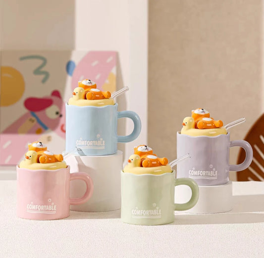 TAZA CERAMICA CON ANIMALES BAÑANDO
