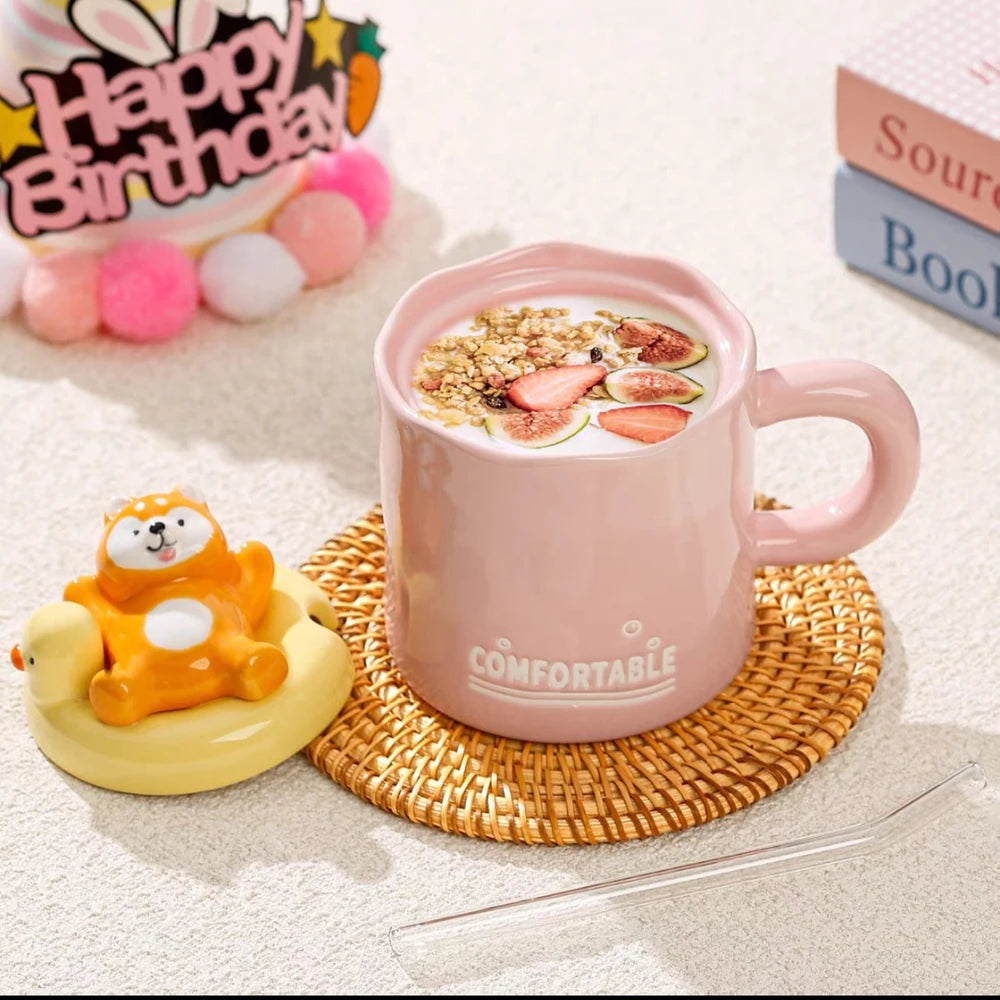 TAZA CERAMICA CON ANIMALES BAÑANDO
