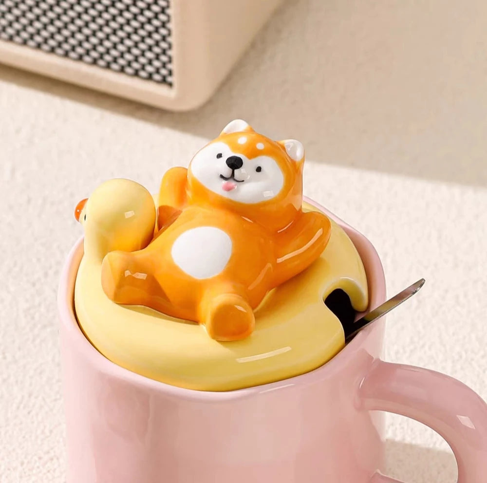 TAZA CERAMICA CON ANIMALES BAÑANDO