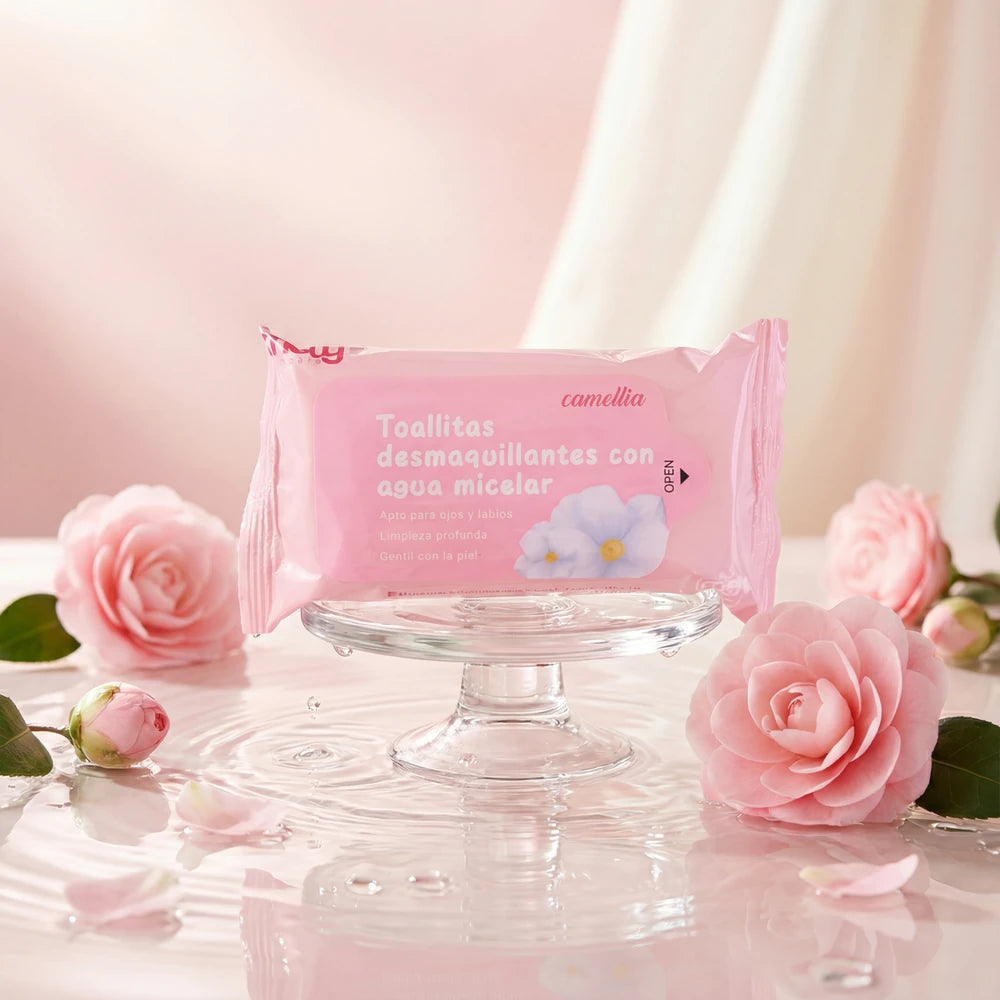 MINI TOALLITAS DESMAQUILLANTE CON AGUA MICELAR CAMELLIA MELY