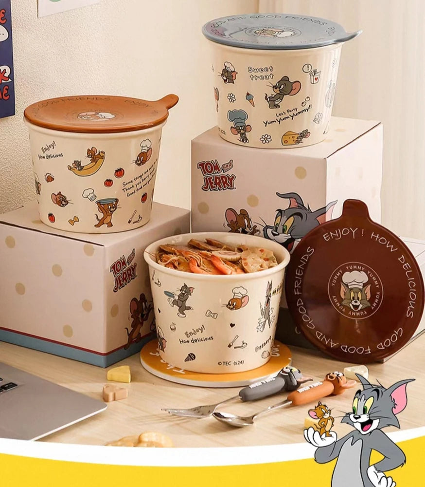 TAZON CERAMICA GRANDE CON TAPA GATO Y RATON