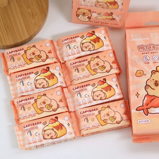 Pack de Toalla Humeda x8 Paquetitos Capybara(Paquete Rectangular)