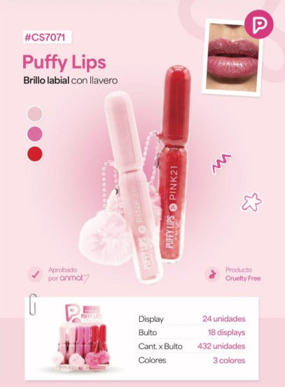 LIP GLOSS CON LLAVERO POMPÓN PINK 21