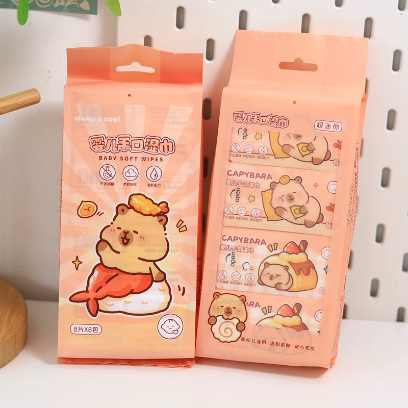 Pack de Toalla Humeda x8 Paquetitos Capybara(Paquete Rectangular)