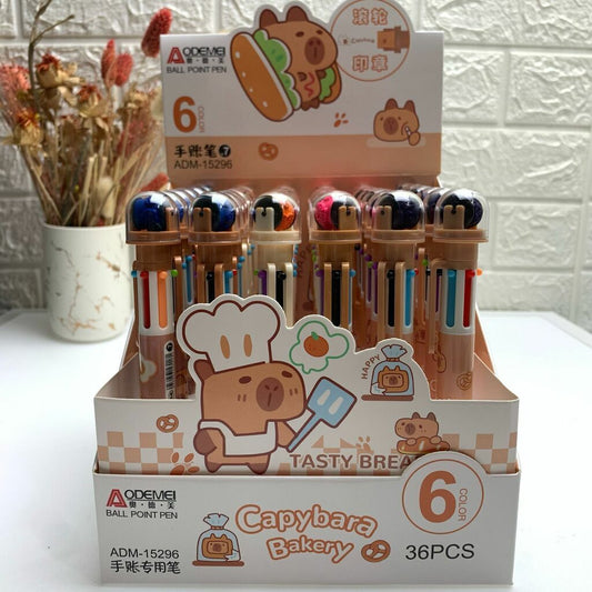 Boligrafo x 6 colores capybara con sello x caja 36u