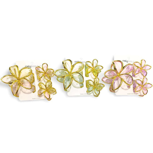 Pack x12u Broche de Cabello Flor Bali Borde Dorado 3Pcs