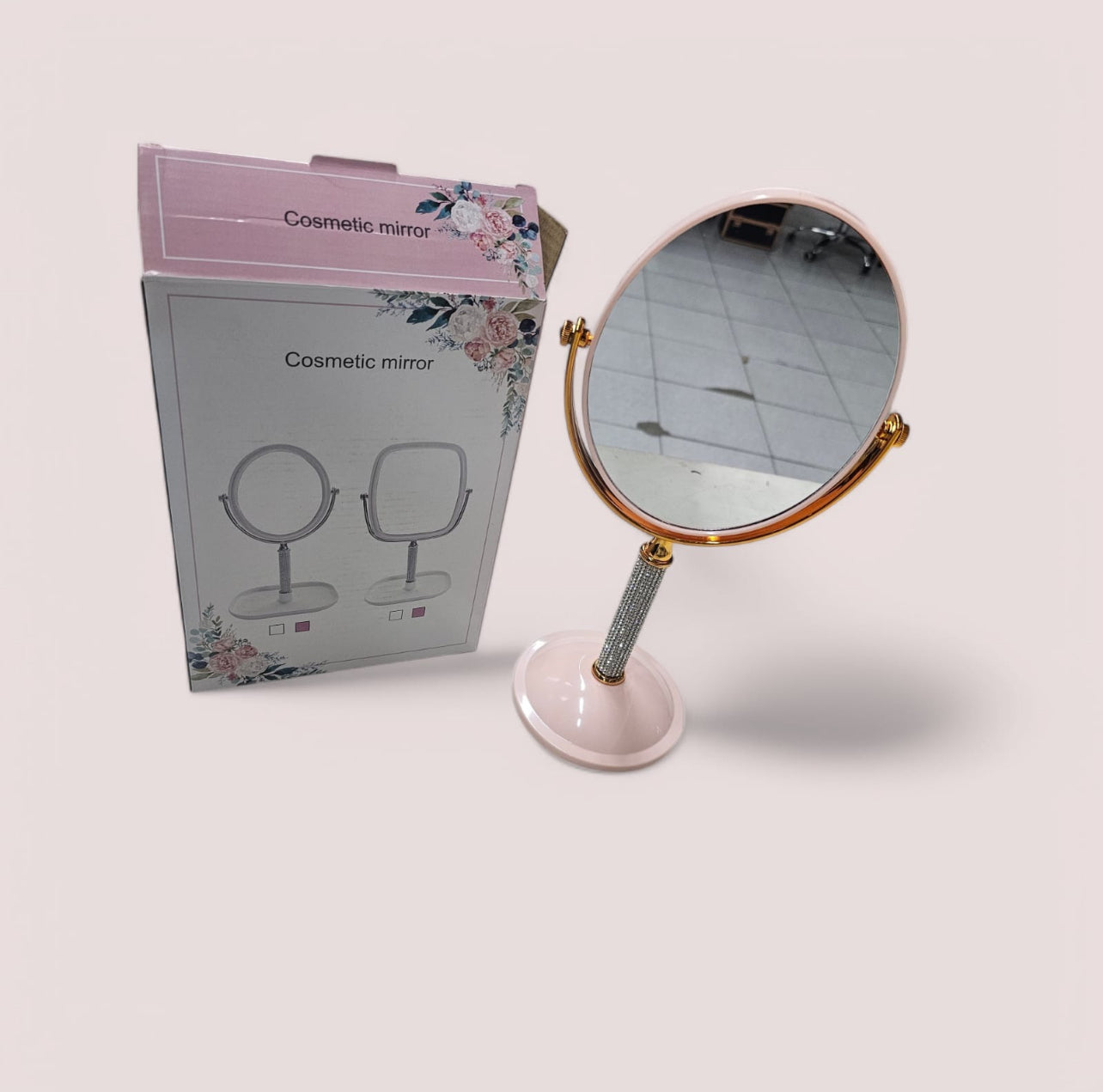 ESPEJO DOBLE FAZ CON AUMENTO ROSA