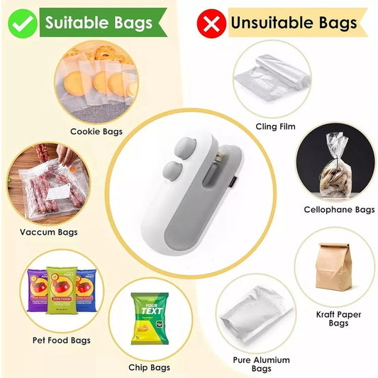 Mini Sellador De Bolsa 2 En 1 Recargable Portatil Blanco/gris