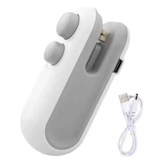 Mini Sellador De Bolsa 2 En 1 Recargable Portatil Blanco/gris