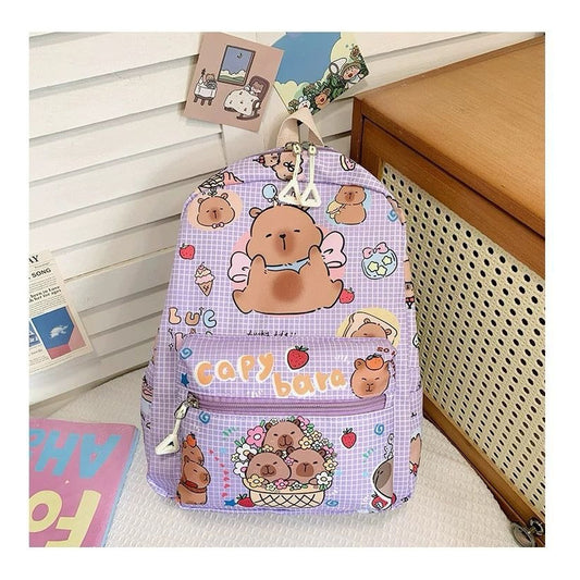 Mochila Escolar Diseño Capybara Lila Capybara