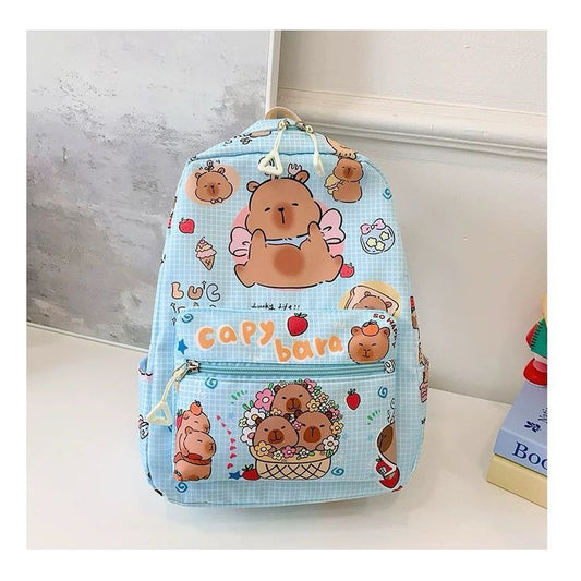 Mochila Escolar Diseño Capybara Celeste Capybara