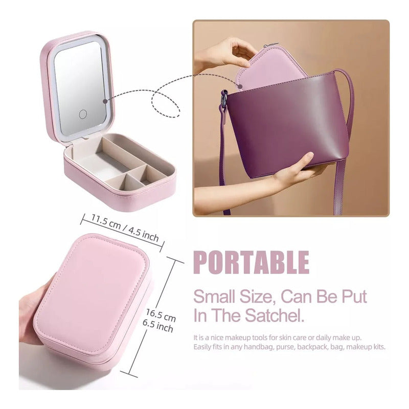 Joyero Porta Maquillaje Con Espejo Y Luz Led Recargable