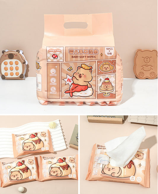 Pack de Toalla Humeda x10 Paquetitos Capybara(Paquete Cuadrado)