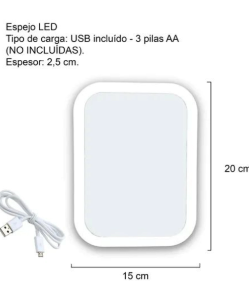 Espejo con luz led portatil rectangular