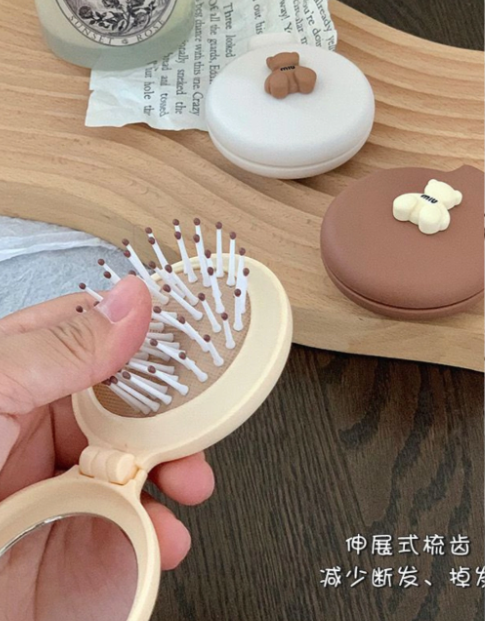 Mini Cepillo Para Cabello Portatil + Espejo Cute
