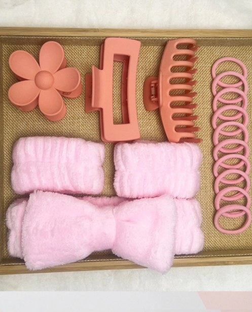 Kit de skin care Vincha+muñequeras+3 broches y 10 colita de pelo