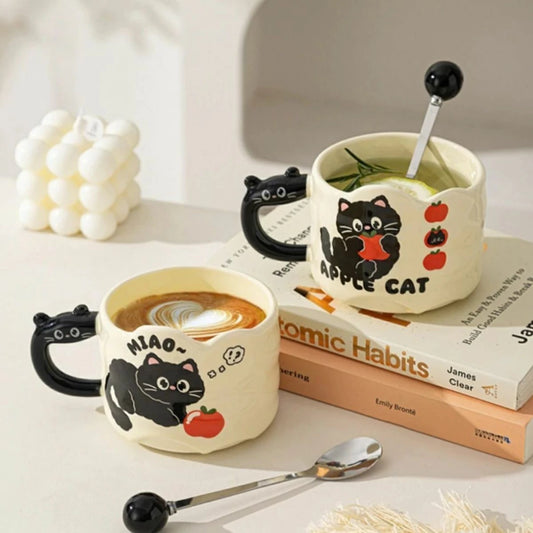 Taza de Ceramica con Cuchara Cat Apple