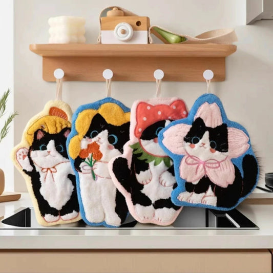 Toalla de Mano Gatito Negro y Blanco