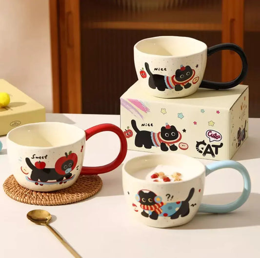 Taza de Ceramica Gato Negro Manzana
