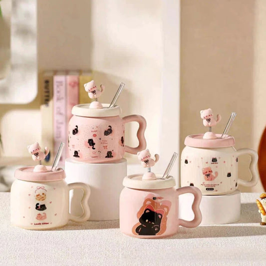 Taza de Ceramica Gato Sweet con Tapa+Sorbete