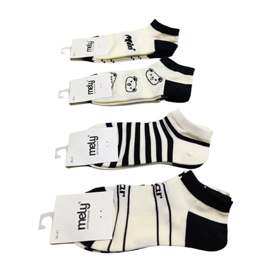 Medias Soquete Mujer Blanco y Negro 3 Pares Size: 36-41