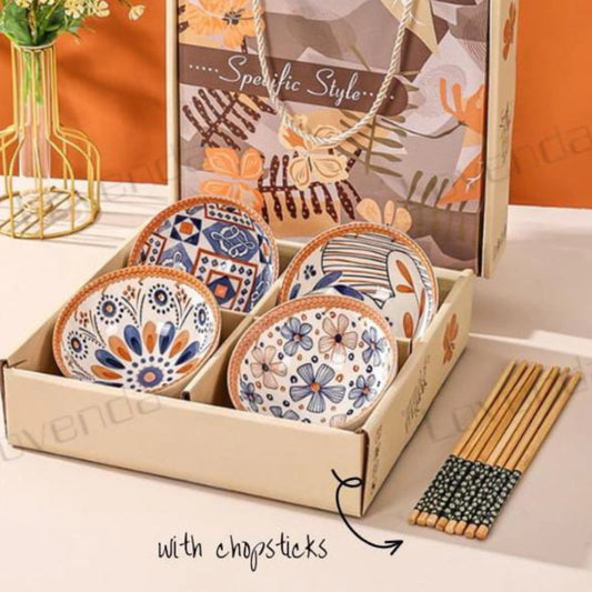 Set 4Pcs Bowl de Ceramica + Palitos Chinos 4Pares