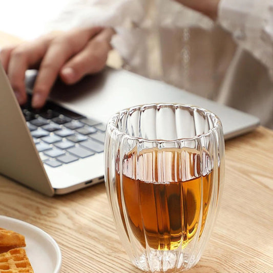 Vaso Doble Vidrio Rayado 350ML