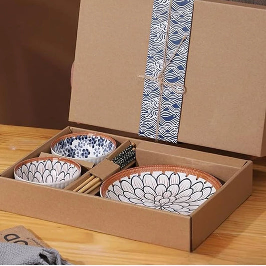 Set Bowl de Cermica + Plato + Palitos Chinos 5Pcs