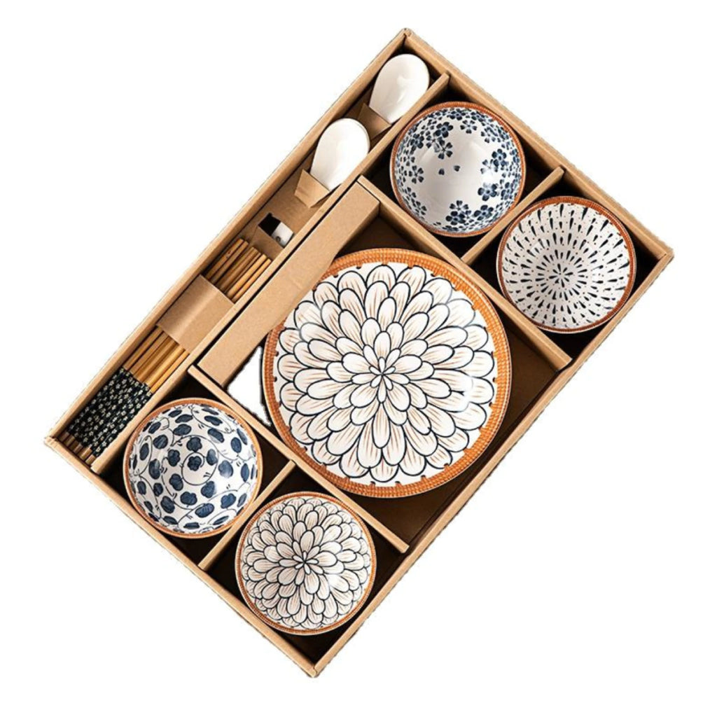 Set de Bowl+Plato+Cuchara+Palitos Chinos 14Pcs