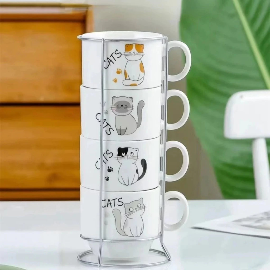 Pocillos de Ceramica de Gato Cats 4Pcs Apilable