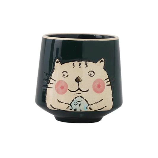 Vaso de Ceramica Verde Gato Pez