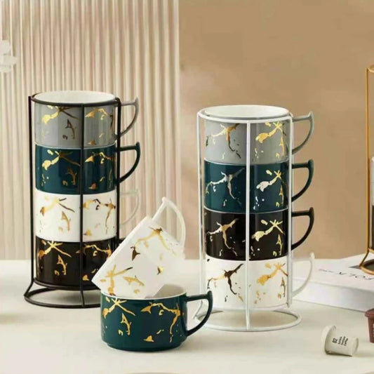 Tazas de Ceramica Marmol Apilables x4pcs