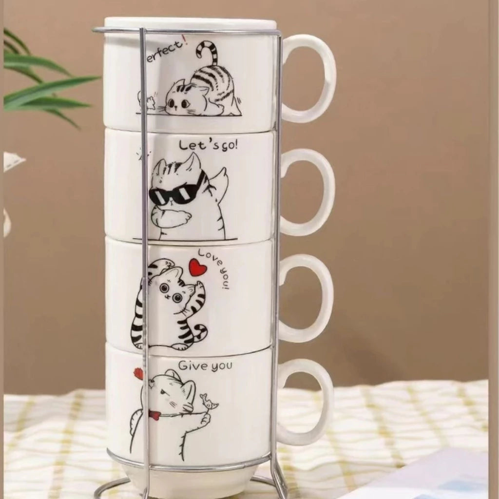 Pocillos de Ceramica Gato Rayas 4pcs Apilable