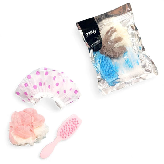 Set de Baño Esponja+Gorro+Cepillo de Ducha