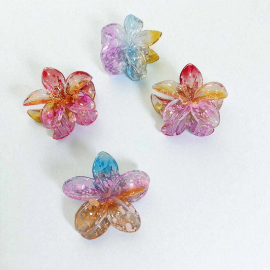 Pack x12u Broche de Pelo Flor Bali Tricolor Translucido