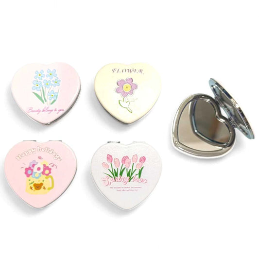 Espejo Portatil Forma Corazon Flowers