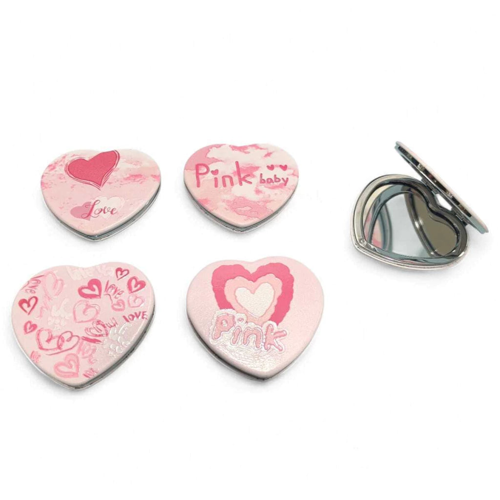 Espejo Portatil Forma Corazon Pink