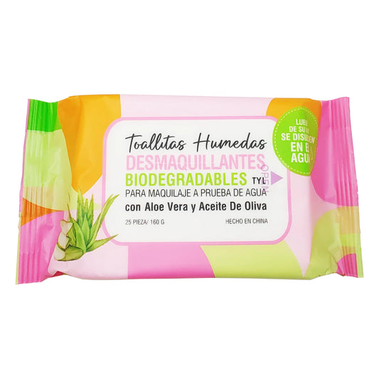 TOALLITAS DESMAQUILLANTES A PRUEBA DE AGUA BIODEGRADABLES Maxipack 25pcs