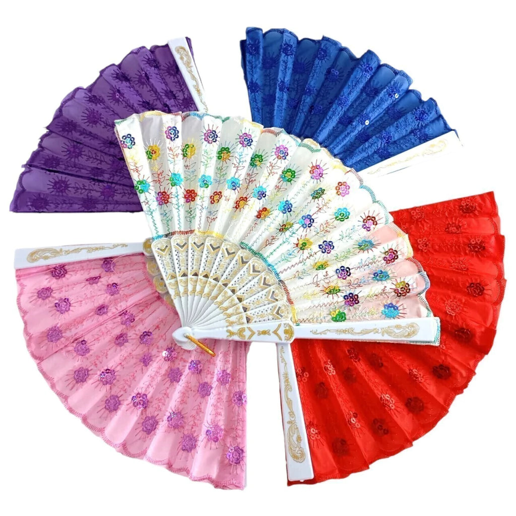 Abanico 12pcs varios colores con lentejuelas