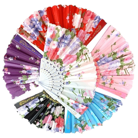 Abanico x12pcs flores varios colores