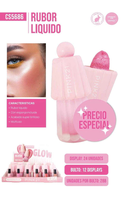 RUBOR LIQUIDO CON ESPONJA APLICADORA PINK21