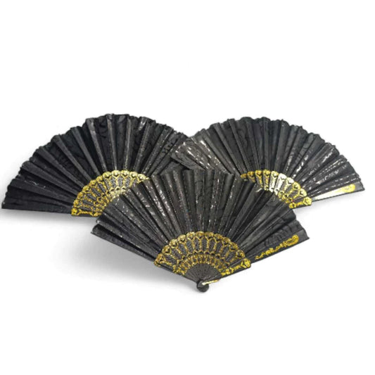 Abanico Negro con Flores 12Pcs
