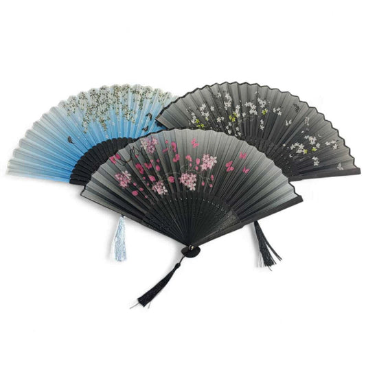 Abanico de Madera Negro con Diseños 12Pcs